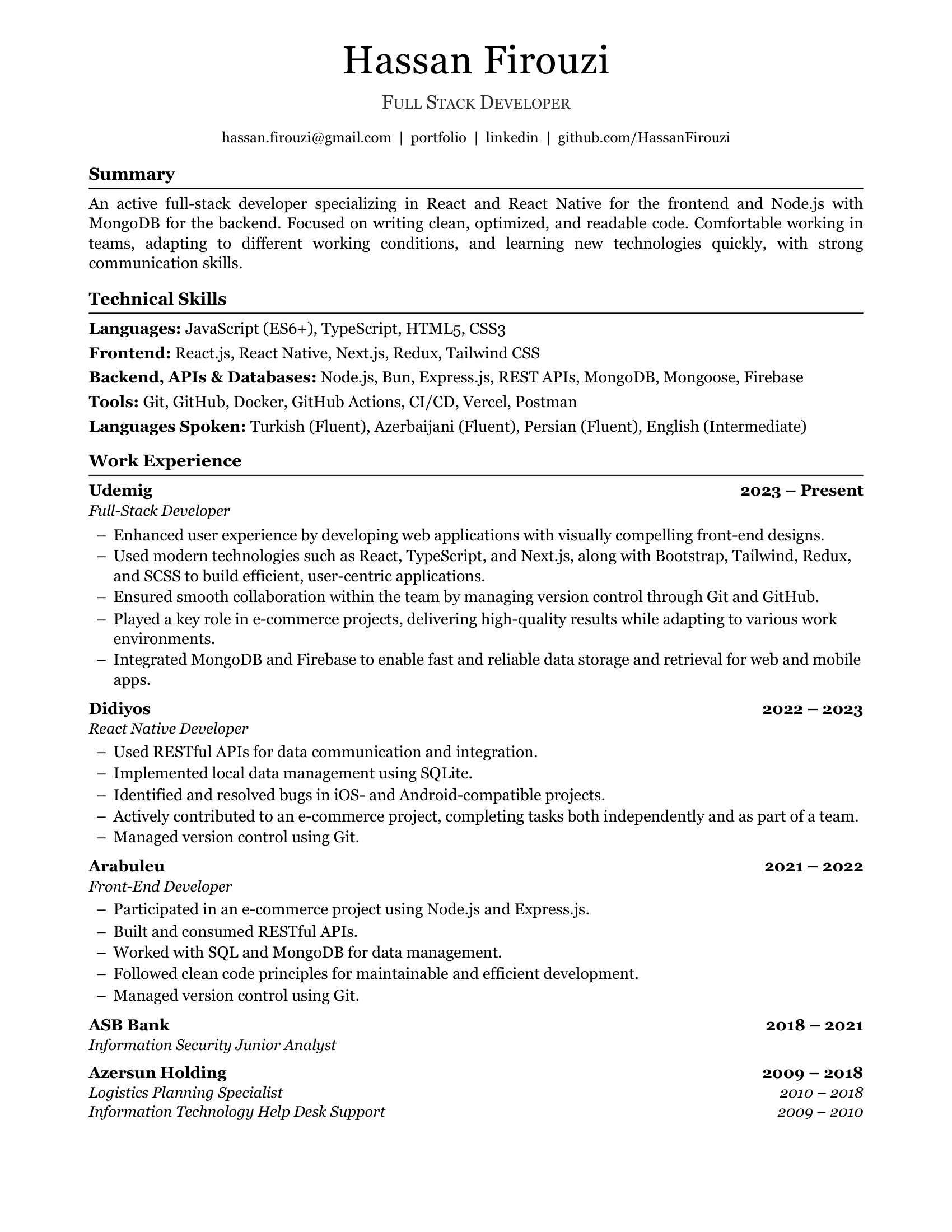 Hassan Firouzi Resume